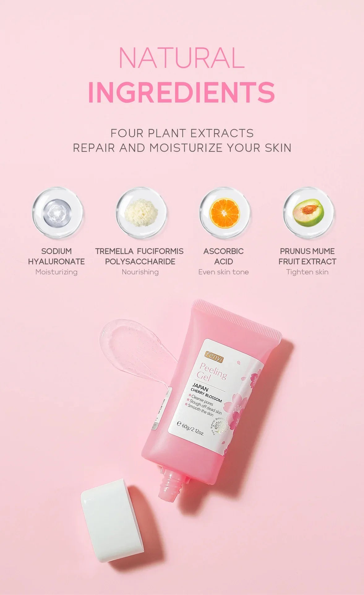 Gel exfoliant nettoyant en profondeur Sakura pour le visage, soin éclaircissant et hydratant, gommage réparateur, 60 g