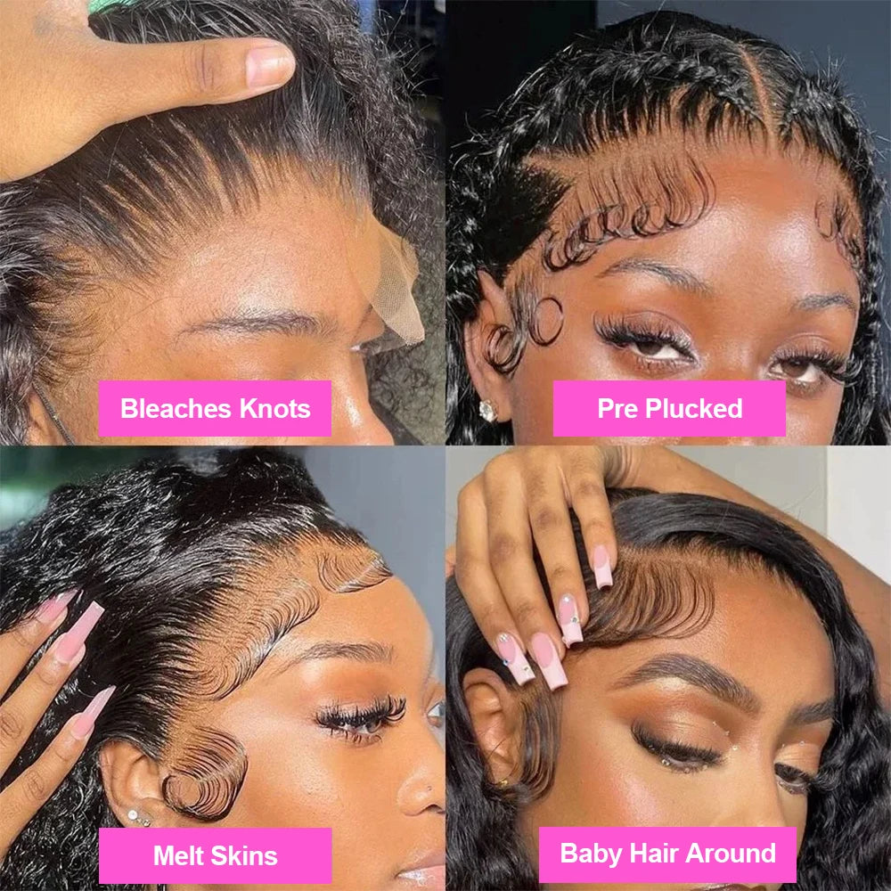Perruques bouclées au carré, cheveux humains brésiliens, 13x4 Deep Water Wave, perruques frontales en dentelle 5x1 et 13x1 avec raie en T, pour femmes, pré-épilées à 200 %.