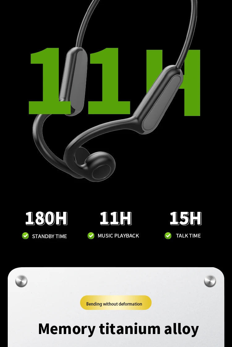 Écouteurs intra-auriculaires à conduction osseuse 2025, Bluetooth 5.3, sans fil, avec crochet d'oreille, étanches, pour le sport, la course et la conduite.