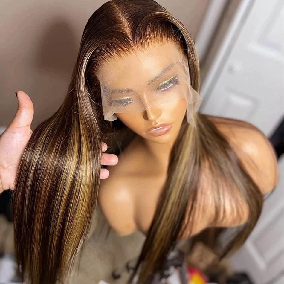 38 Inch Straight Human Hair Wigs Highlight Wig Human Hair 13x6 Hd Lace Frontal Wig Straight Wig 13x4  4/27 Honey Blond Ombre Wig