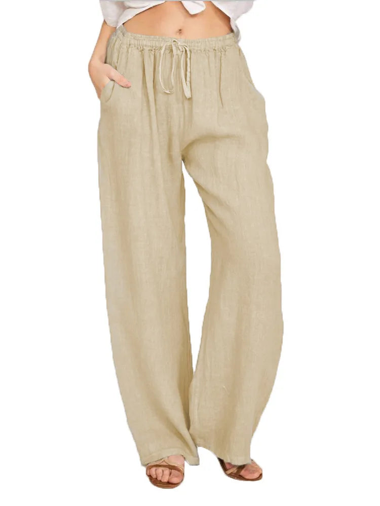 Nouveaux vêtements décontractés d'été et d'automne pour femmes en Europe, en Amérique et en Europe. Pantalons décontractés amples en coton et chanvre.
