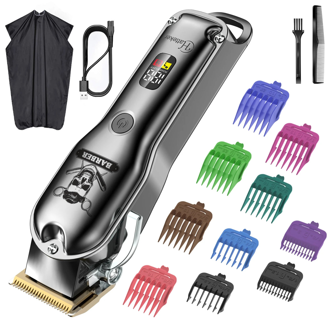 Tondeuse à cheveux professionnelle HATTEKER, tondeuse à barbe, tondeuse électrique sans fil rechargeable par USB pour hommes