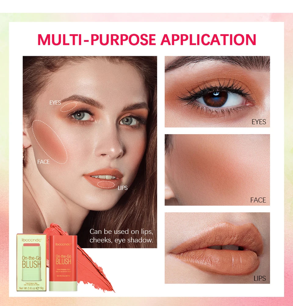 Blush Stick Fonctionnel Maquillage Facile à Colorer Rouge Crème Blush Waterproof Haute Rendu de Couleur Éclat du Teint