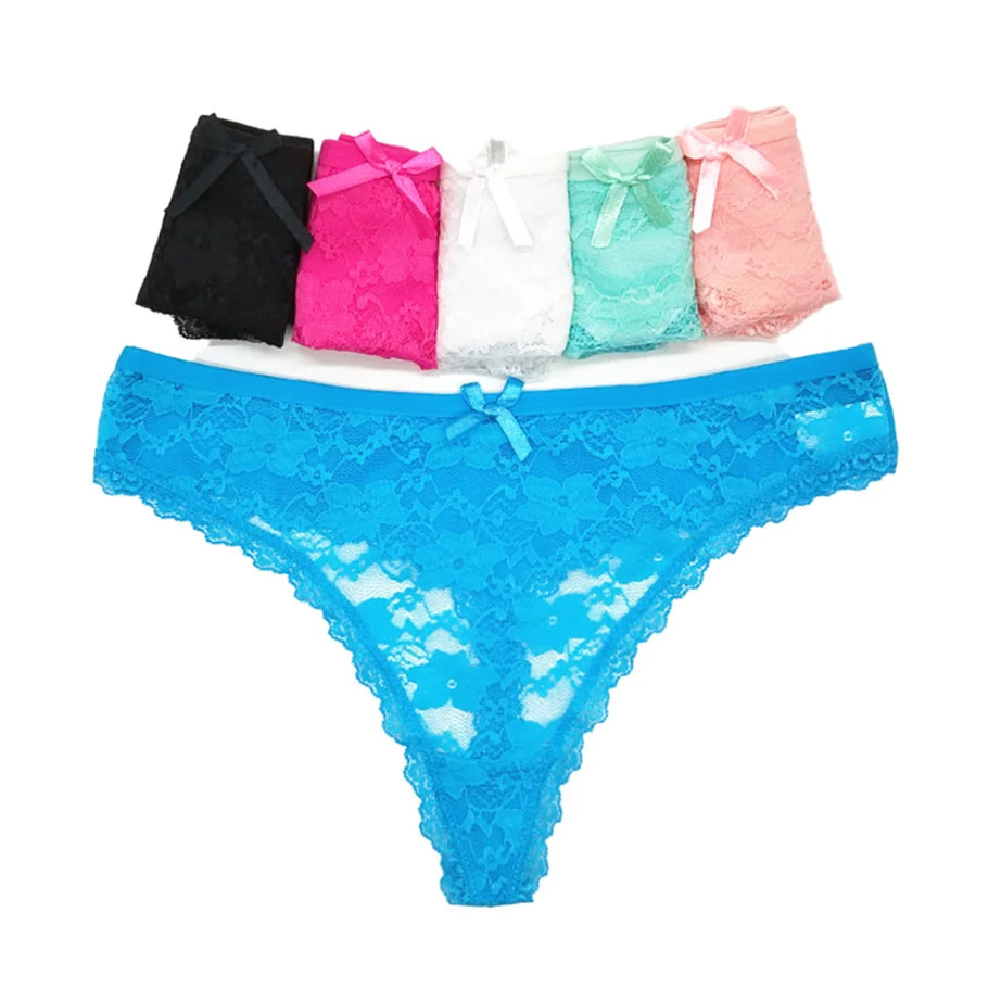 Lot de 3 culottes string sexy en dentelle transparente pour femme, sans coutures, style bikini, taille basse, tailles S à XXL