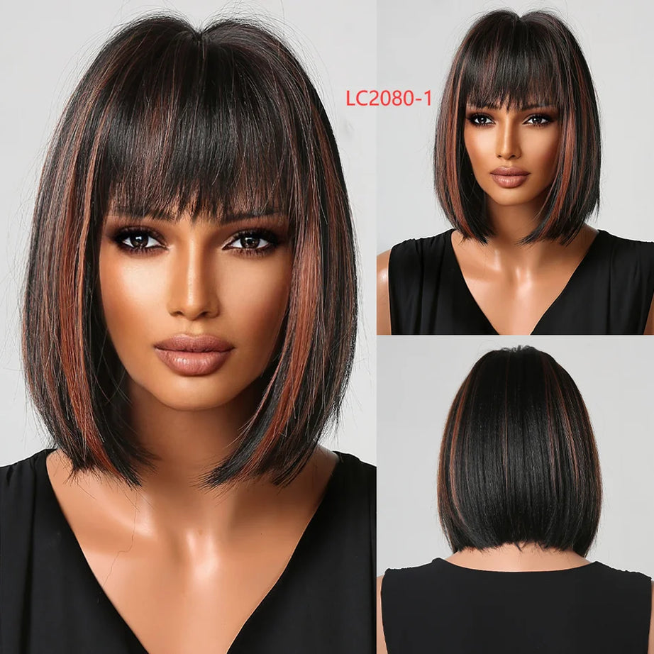 Perruque synthétique blanche, blonde et grise avec frange, coupe courte et lisse, idéale pour le cosplay et le quotidien. Cheveux naturels et résistants à la chaleur.