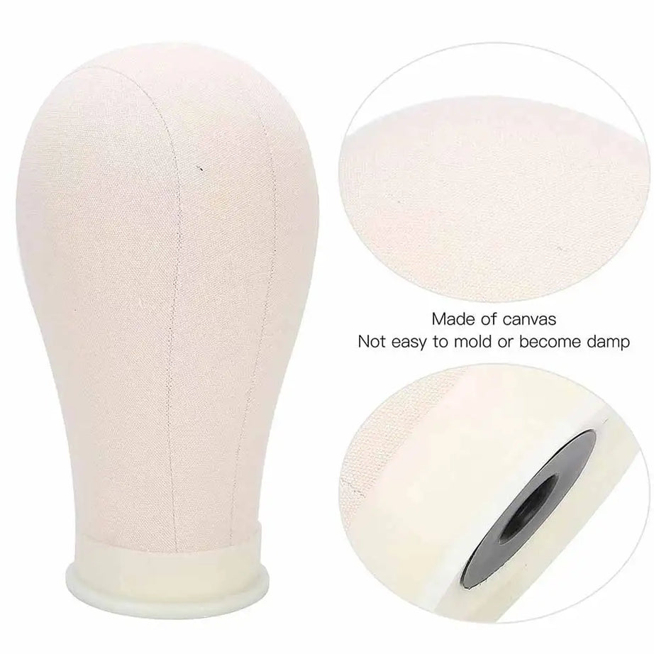 Tête de mannequin pour perruque de 53 à 58 cm (21 à 23 pouces) avec support, tête en toile pour la confection et la présentation de perruques, avec épingles.