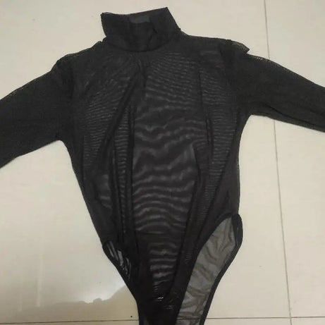 Women Black Long Sleeve Bodycon Body Suits Plus Size One-pieces See Through Bodysuits Sexy Shirts Tops for Woman Club Streetwear