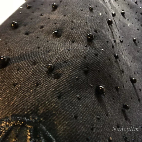 Jean en dentelle ajourée européenne 2025 pour femme, été, nouveau pantalon en denim noir à dentelle, perles industrielles lourdes, empiècements en denim à motif diamant, crochet