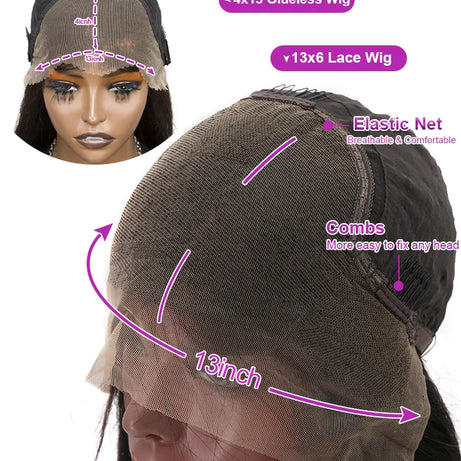 Brazilian Human Hair Bob Wigs Glueless HD Lace Front Wig No Glue Short Bone Straight Lace Frontal Wig Ready to Wear 250 Density