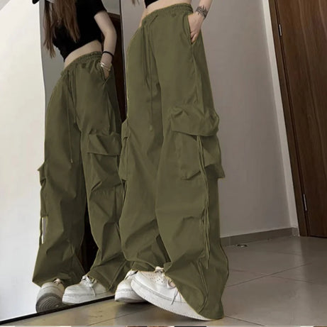 2025 New Vintage Loose Wide Leg Pants High Street Y2K Retro Hip Hop Solid Sweatpant Casual Women Cargo Commute Jogger Trousers