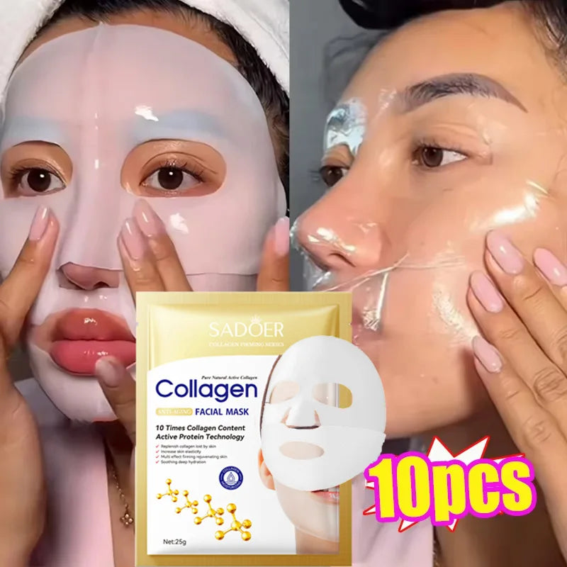 Lot de 10 masques faciaux anti-rides au collagène, anti-âge, atténue les ridules, raffermit la peau, hydrate et illumine le teint, cosmétique coréenne
