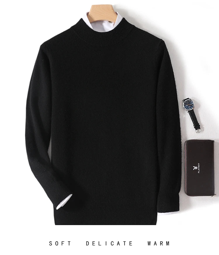 Pull 100 % laine mérinos pour femme, grande taille jusqu'à 5XL, col demi-lune, maille ample, manches longues, finitions cachemire.