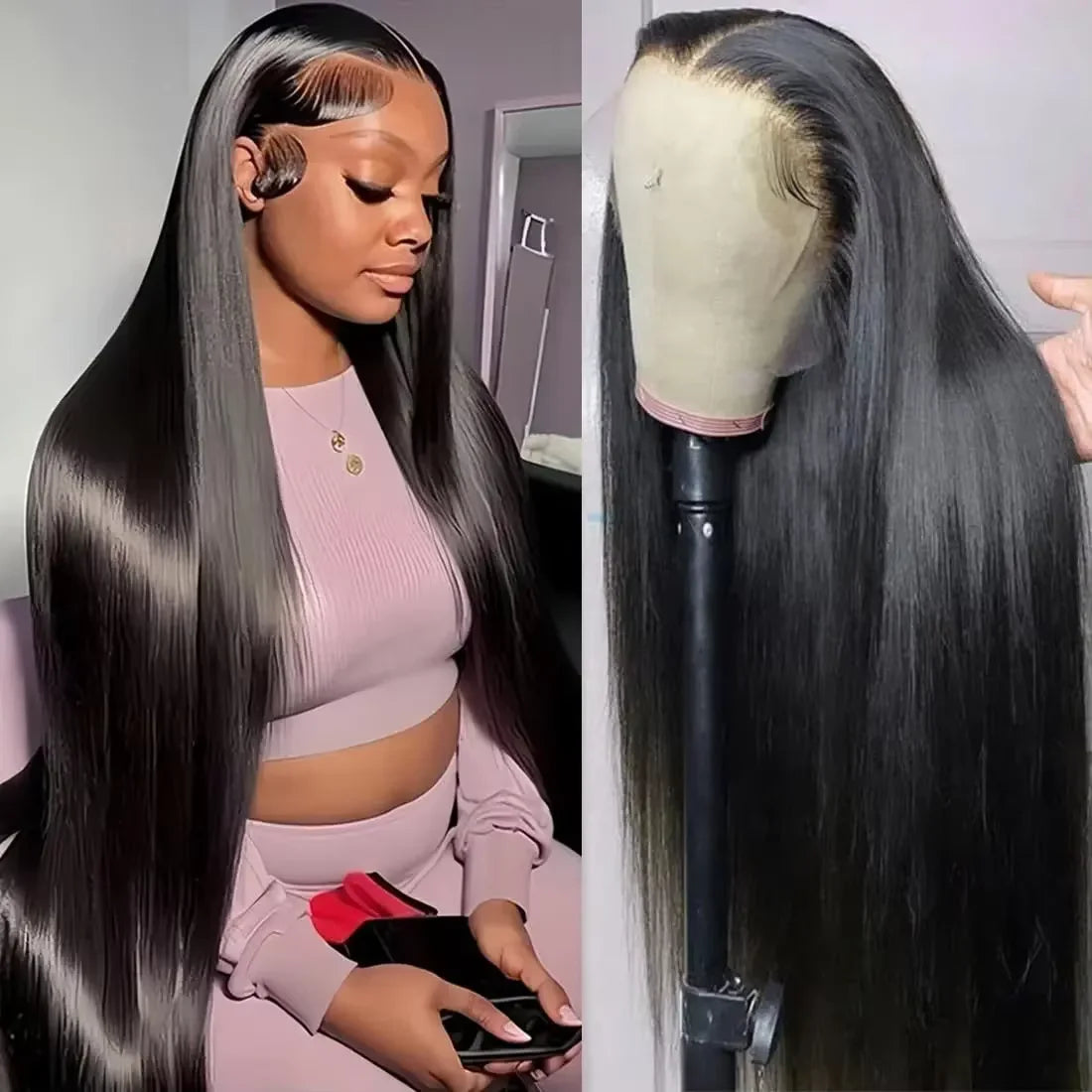 Perruque en cheveux humains pré-épilés, densité 200, 13x4 ou 13x6, lace frontale 360 ​​HD transparente, longueur 40 ou 46 pouces, lisse, closure 5x5.