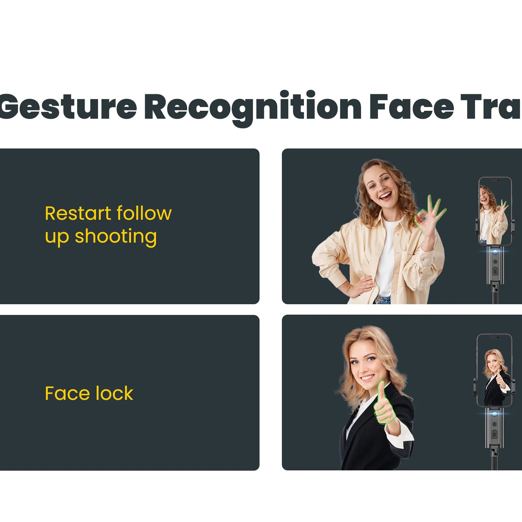 Perche à selfie portable AOCHUAN Smart M3 équipée d'un suivi IA et d'une rotation à 360° sans angle mort pour les photos sur smartphone