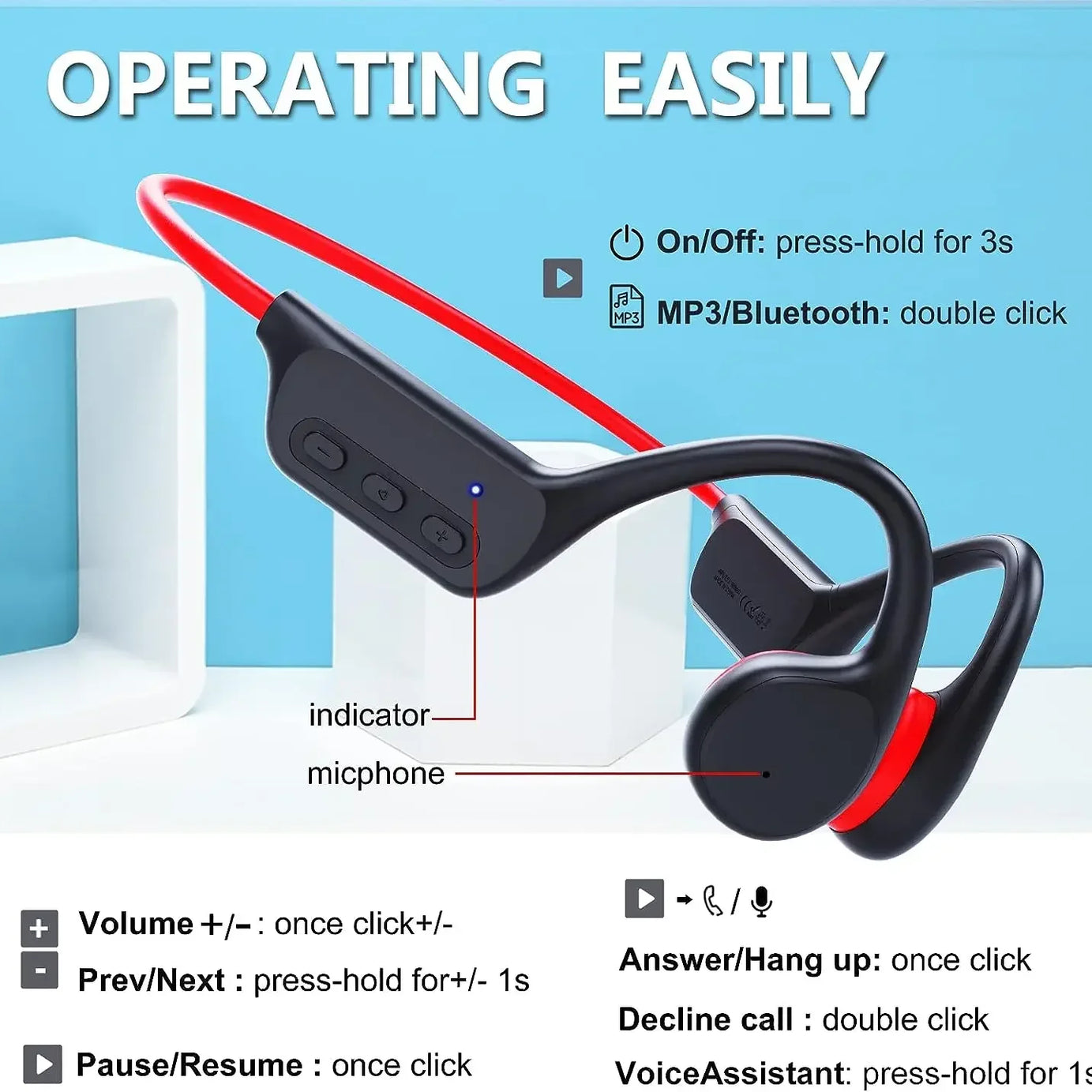 Écouteurs sans fil Shokz Open pour le sport, à conduction osseuse, Bluetooth, étanches IPX8, avec 32 Go de RAM et lecteur MP3.
