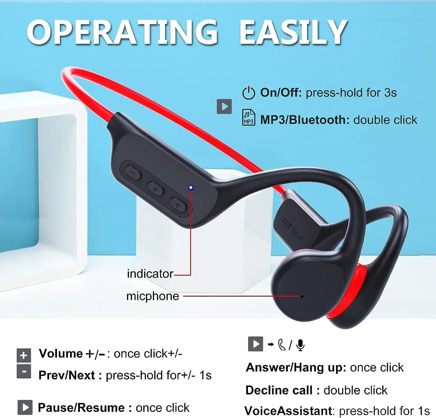 Écouteurs sans fil Shokz Open pour le sport, à conduction osseuse, Bluetooth, étanches IPX8, avec 32 Go de RAM et lecteur MP3.