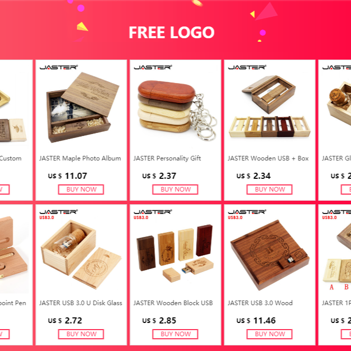 JASTER Lot de 10 clés USB 2.0 en bois (logo personnalisable) - 4 Go, 8 Go, 16 Go, 32 Go, 64 Go, 128 Go - Cadeau de mariage