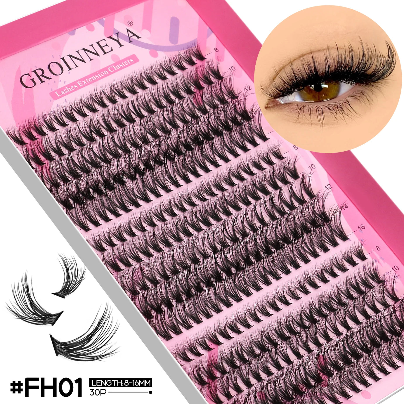 GROINNEYA Faux cils en vison, extensions de cils volumineuses, duveteuses et fines, maquillage pour les cils