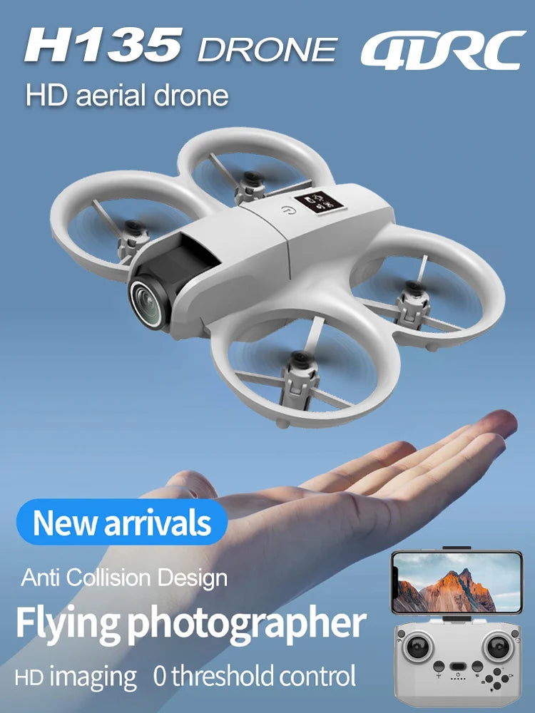 Nouveau mini drone H135 WIFI FPV Hover, caméra 4K professionnelle, lumières colorées, drone RC pliable, quadricoptère, jouet RC, cadeau