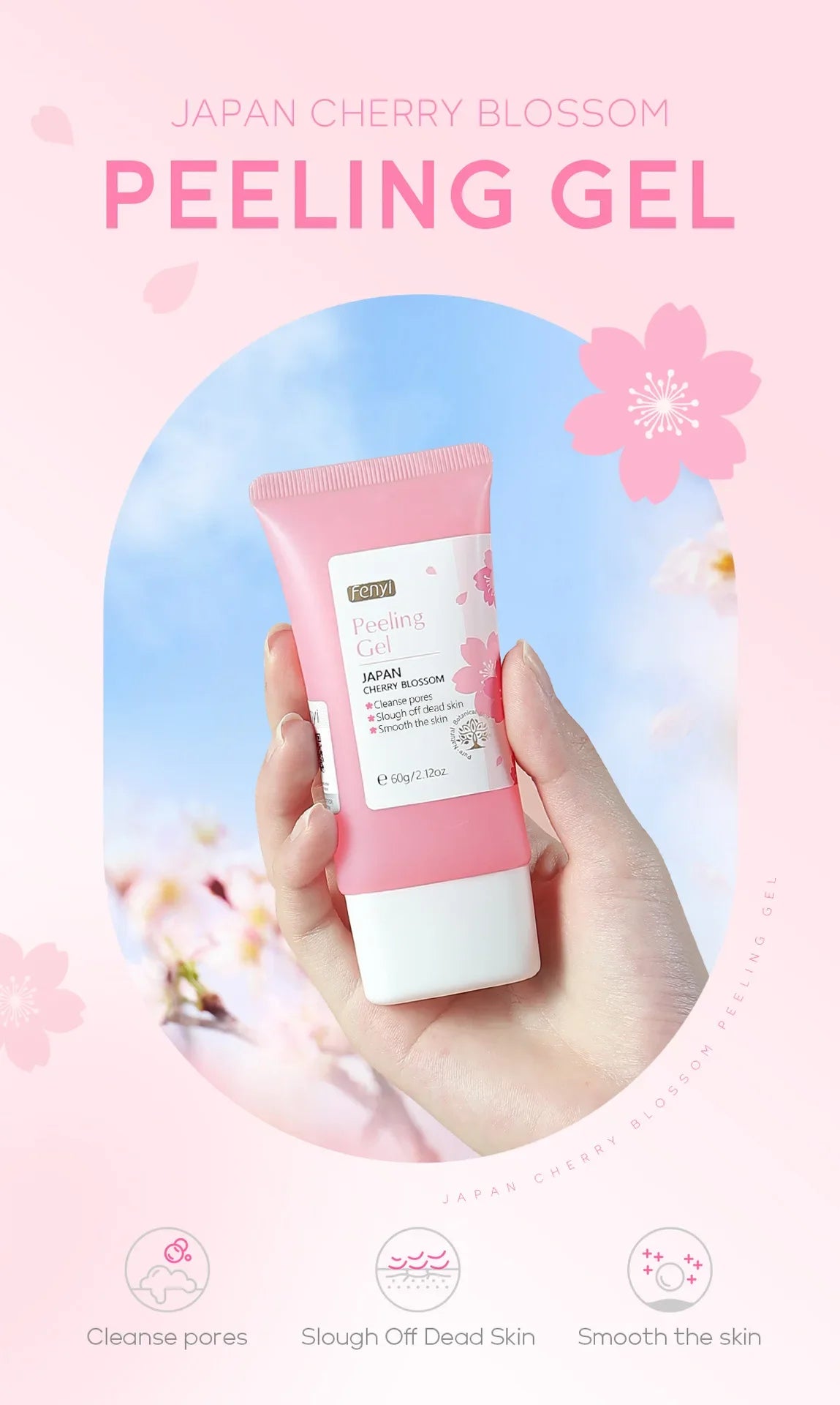Gel exfoliant nettoyant en profondeur Sakura pour le visage, soin éclaircissant et hydratant, gommage réparateur, 60 g
