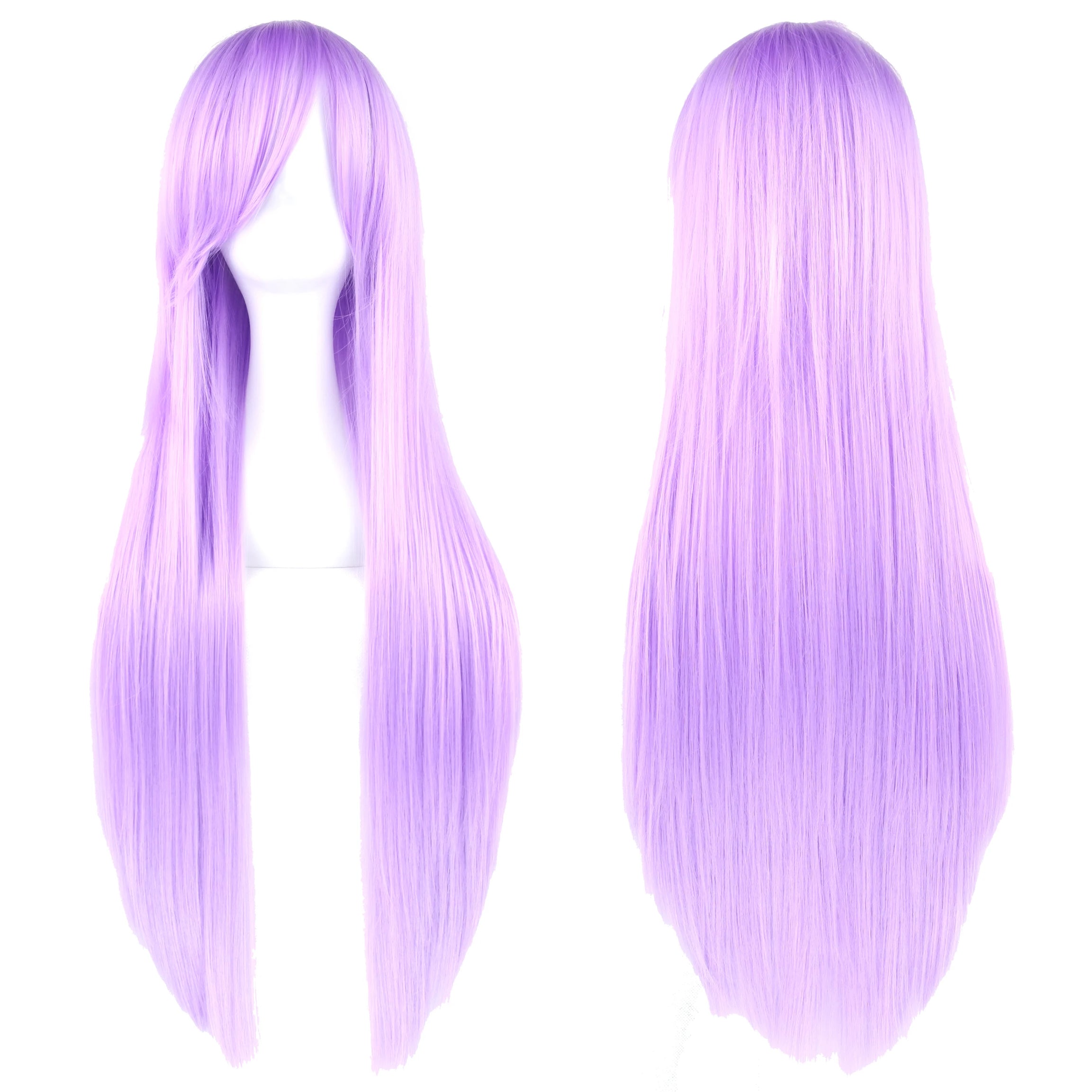 Perruque synthétique Soowee de 80 cm de long, blanche et violette, idéale pour le cosplay, les fêtes et les coiffures noires. Cheveux raides. Postiche pour femme.