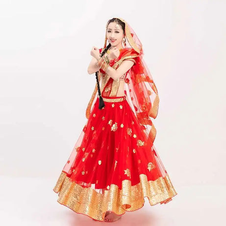 Yiman Exotic Indian Dance Dress Ethnic Style Female Photo Belly Dance Sari Top Big Swing Skirt Lengha Set