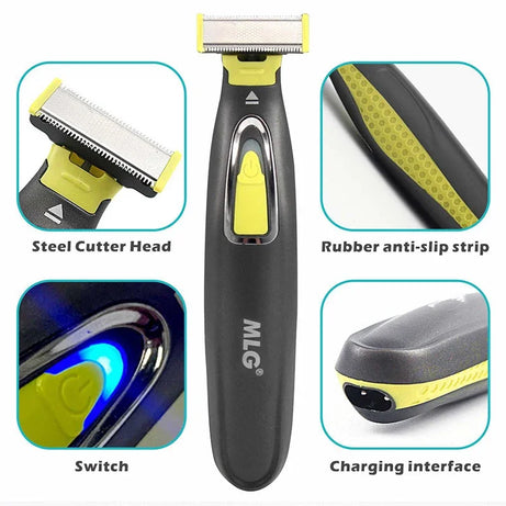 Rasoir électrique MLG pour hommes et femmes, portable, pour le corps entier, avec lame en T et port USB, idéal pour la barbe et les aisselles. Lavable.
