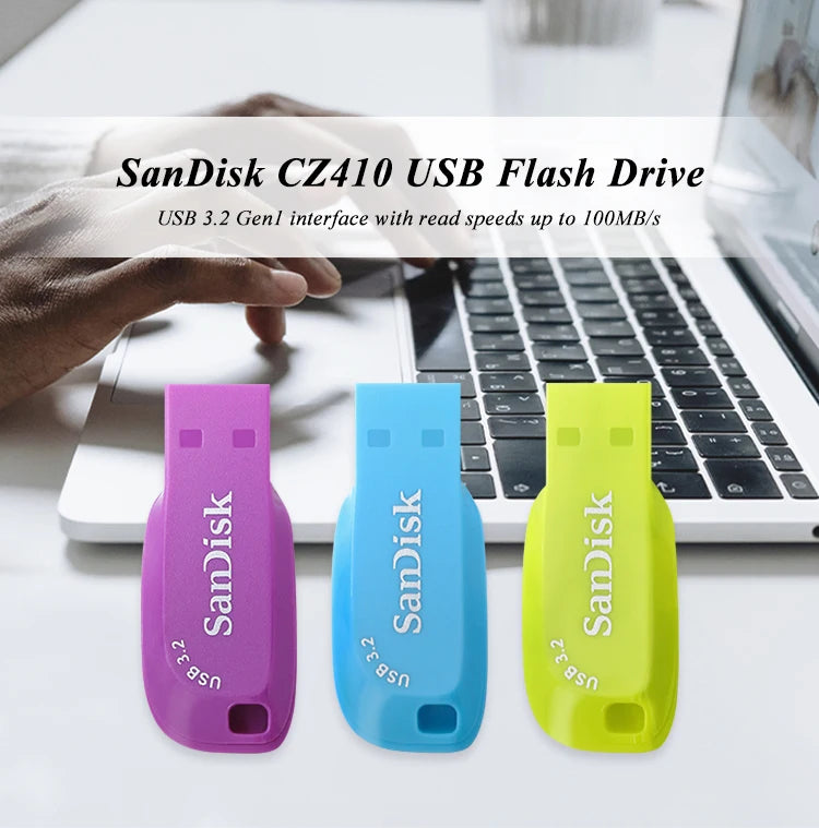 Clé USB 3.2 Sandisk CZ410 100 % originale, 32 Go, 64 Go, 128 Go, mini-clé USB haute vitesse.
