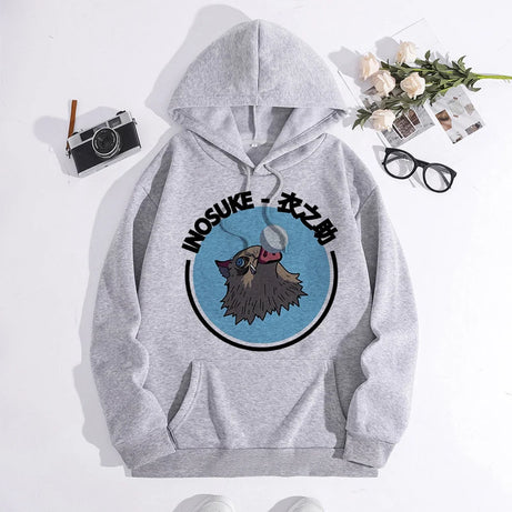 Japanese Anime Demon Slayer Hoodie Unisex Kamado Tanjirou Graphic Sweatshirts Greys Y2k Harajuku Fashion Cartoon Pullover Winter