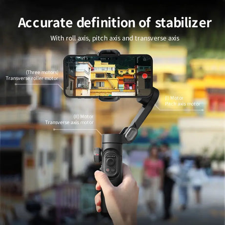 Stabilisateur à cardan 3 axes pour smartphone, pliable, portable, pour l'enregistrement vidéo, les vlogs et les appareils Android. Stabilisateur anti-tremblement PTZ pour iPhone et Android.