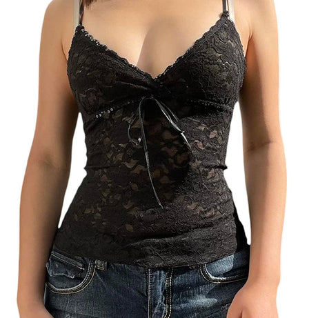 Hauts Fairycore Y2K, vêtements esthétiques pour femmes des années 2000, débardeur sans manches à bretelles spaghetti et col en V, style Coquette, streetwear