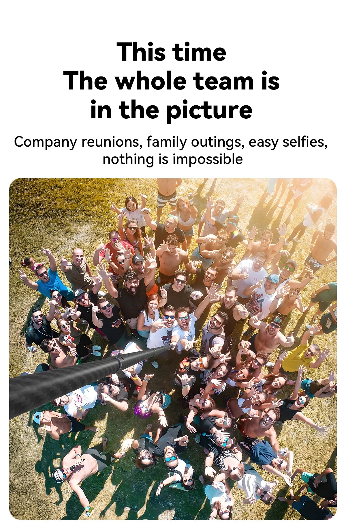 Perche à selfie monopode extensible TELESIN en fibre de carbone de 1,2 m x 3 m, avec vis 1/4", compatible avec les caméras d'action GoPro, Insta360, Osmo Action et DJI.