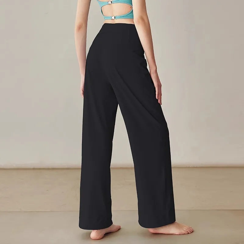 Pantalones de mujer de alta calidad con bolsillos, cintura alta, elásticos, holgados, ideales para deportes, ocio, yoga y entrenamiento.