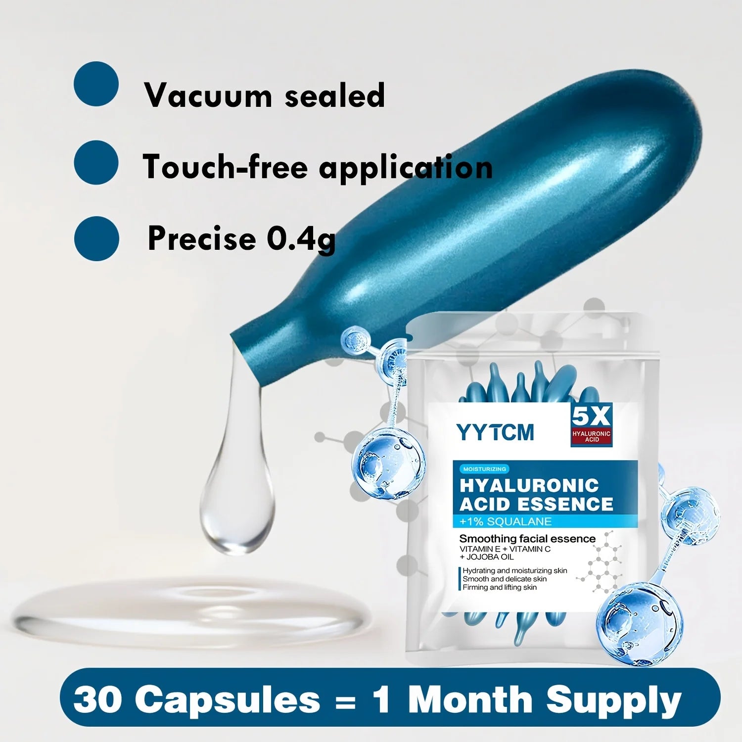 Capsules d'essence hydratante intense à l'acide hyaluronique, sérum hydratant et illuminateur pour la peau (0,4 g x 30 capsules) - 1 sachet