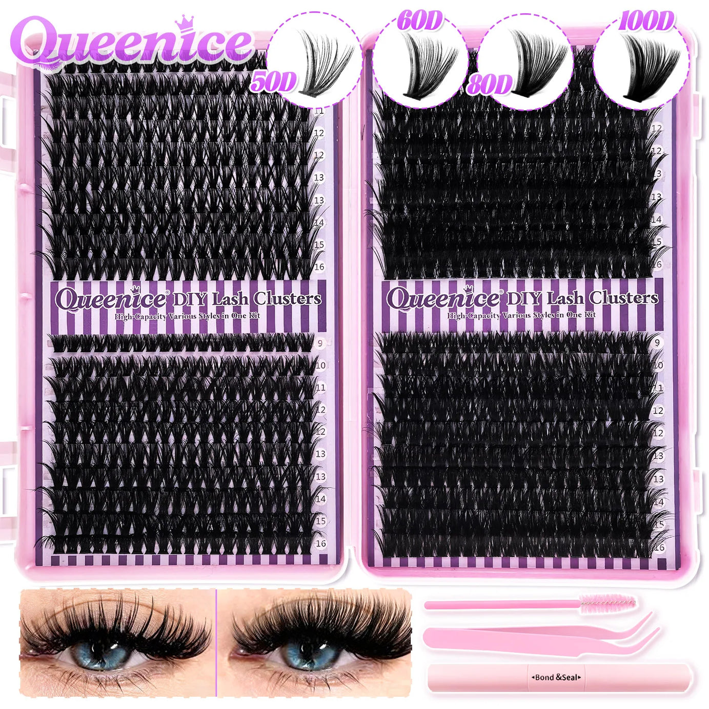 Kit d'extension de cils à faire soi-même : faux cils individuels de 9 à 16 mm avec colle et fixateur, effet naturel et vaporeux.