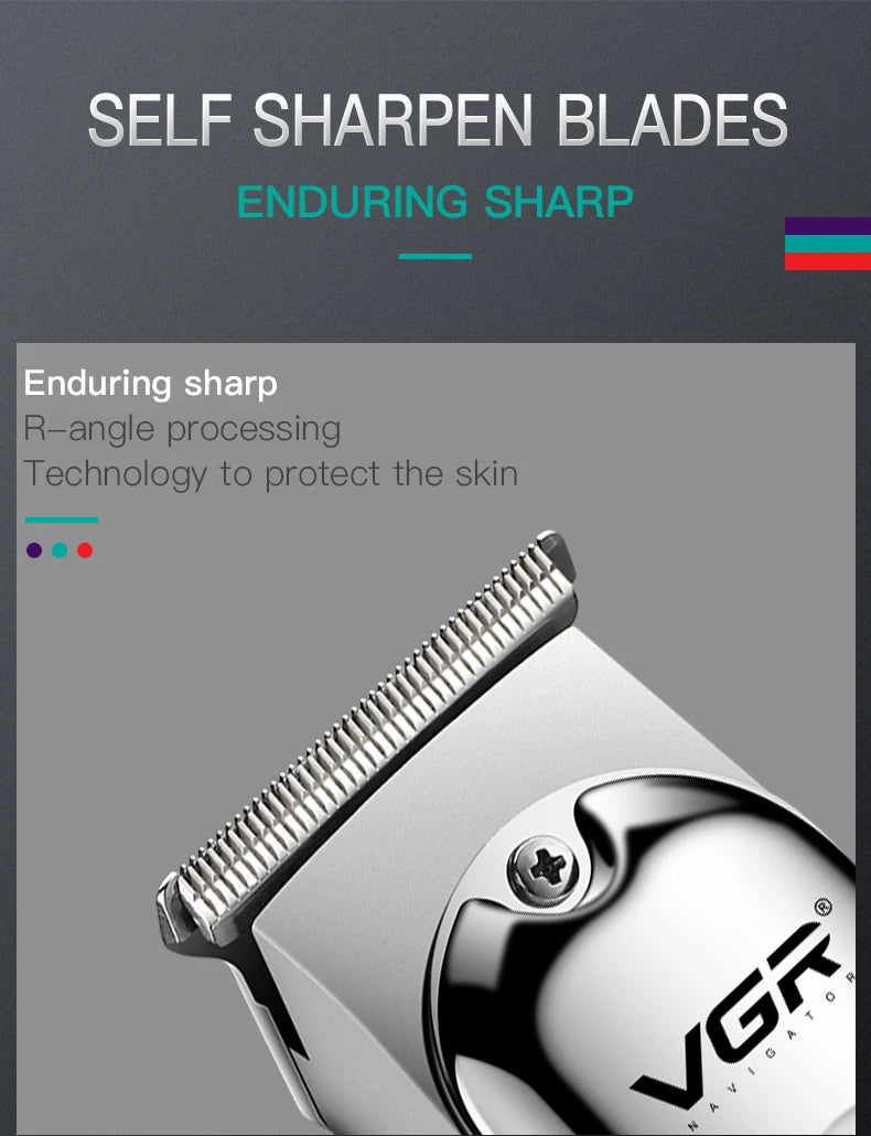 Tondeuse à cheveux professionnelle VGR 071, rechargeable, sans fil, portable, avec lame en T, pour hommes