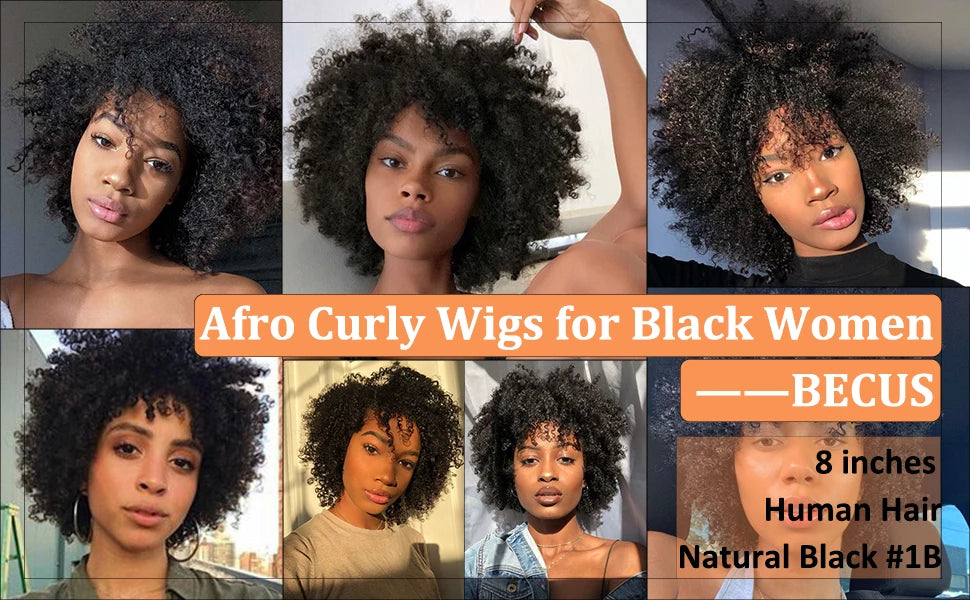 Perruque synthétique afro courte et frisée avec frange, 30 cm, pour femmes noires. Naturelle, sans colle, résistante à la chaleur, idéale pour les soirées et les fêtes.