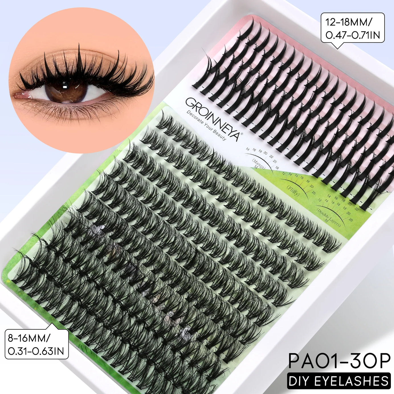 GROINNEYA Lash Clusters Kit DIY Manga Cluster Lashes Set Spikes Lashes Cluster Extension Full Set Individual Eyelashes Makeup