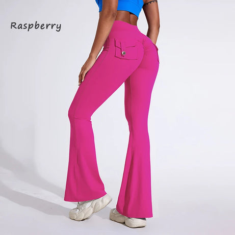 Pantalon de yoga taille haute à poches pour femme DIAS FIT JOY, effet push-up, séchage rapide, idéal pour la course, le sport et la salle de gym.
