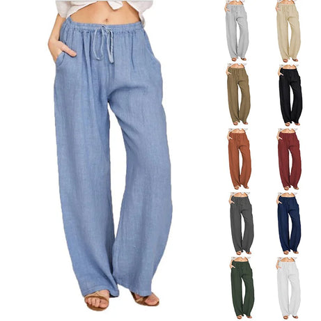 Nouveaux vêtements décontractés d'été et d'automne pour femmes en Europe, en Amérique et en Europe. Pantalons décontractés amples en coton et chanvre.
