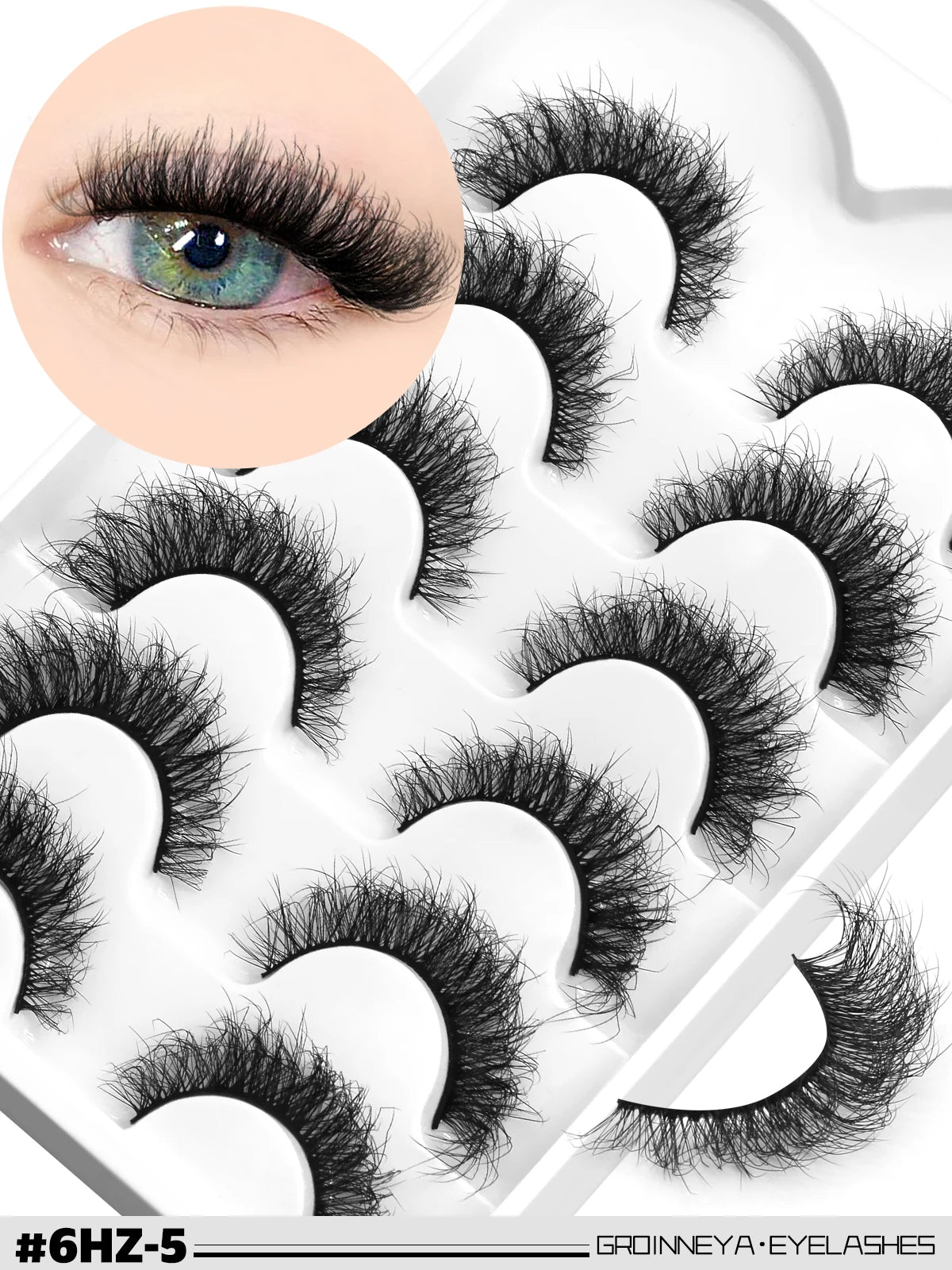 Cils en vison 3D GROINNEYA, effet chat, volume léger et vaporeux, effet naturel et aérien, bande flexible et légère