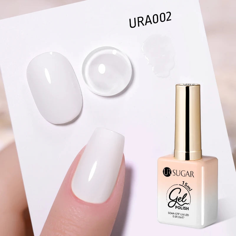 Vernis gel semi-permanent UR SUGAR 15 ml, couleur blanc laiteux translucide, effet gelée, UV, semi-permanent, pour nail art, à dissoudre. Dernière tendance.
