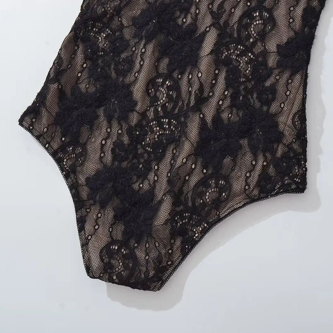 Body sexy transparente de encaje con forro, sin espalda, con tirantes finos, mono corto ajustado para mujer, monos ajustados, enterizos.