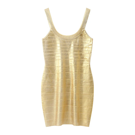 Robe mini sans manches dorée métallisée brillante, robe moulante brillante à bretelles, tenue glamour pour soirée, cocktail, bal de promo, mariage, invitée, cérémonie