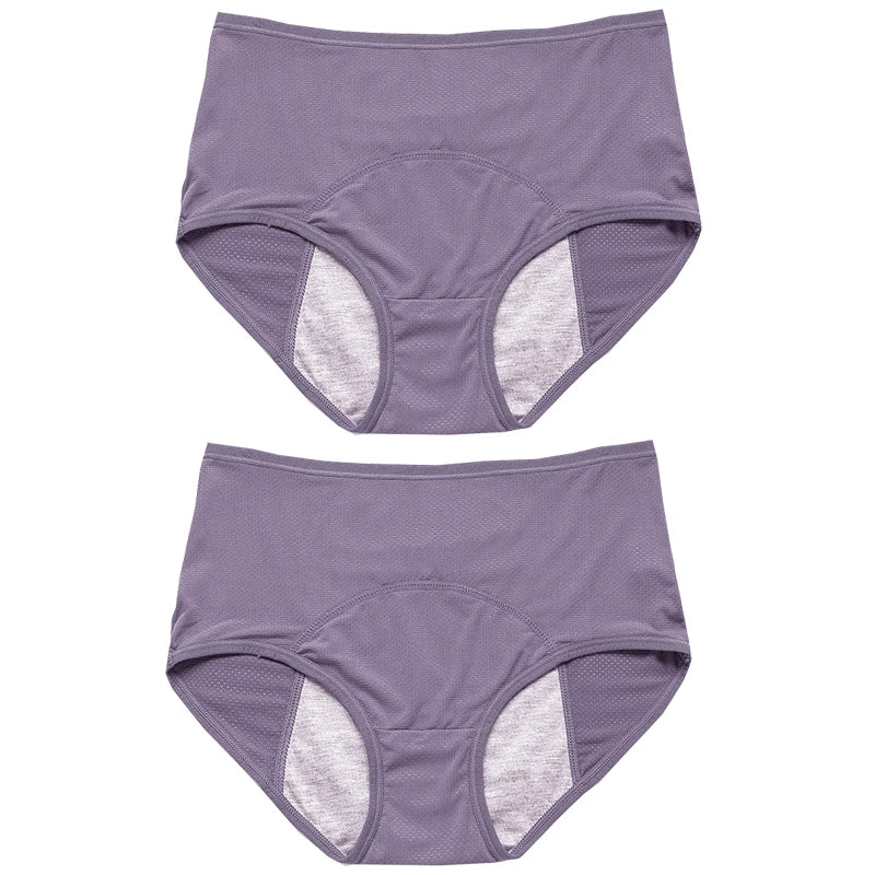 Lot de 2 culottes physiologiques pour femmes, culottes menstruelles anti-fuites, taille mi-haute, en soie glacée.