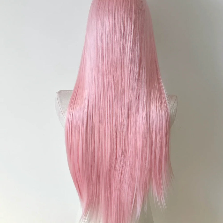 Perruque rose clair pour femme, perruque frontale en dentelle 13x4, 66 cm de long, lisse, en fibres synthétiques douces et naturelles résistantes à la chaleur, perruque cosplay