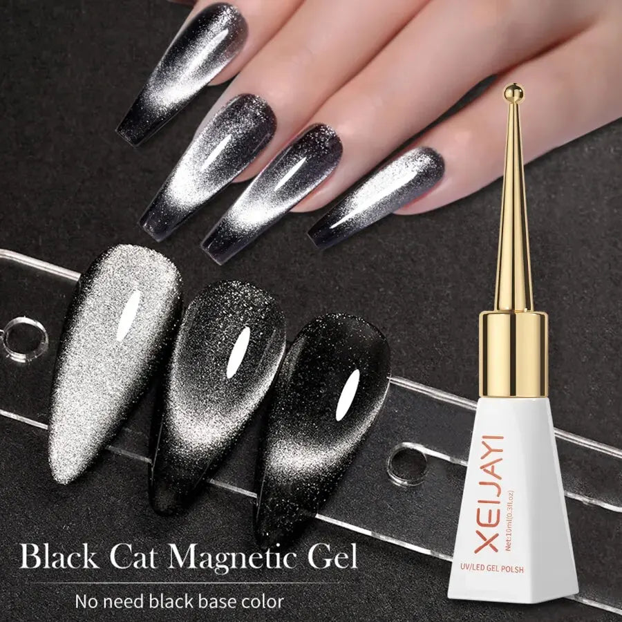 Vernis à ongles gel holographique à paillettes effet miroir blanc porcelaine, effet œil de chat, 10 ml, effet galactique magnétique, à dissoudre sous une lampe UV LED.