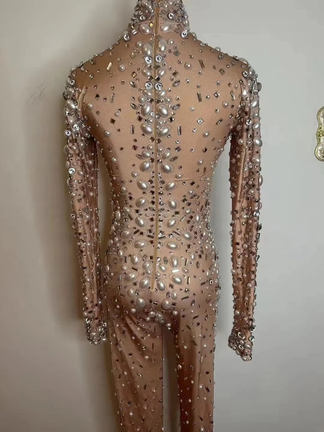 Sparkly Rhinestones Stretch Transparent Jumpsuit Evening Birthday Celebrate Outfit Sexy Dancer Bodysuit Leggings