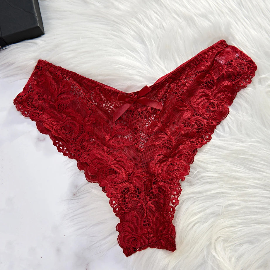 Nuisette d'été en dentelle rouge transparente, ensemble nuisette et culotte sexy pour femme