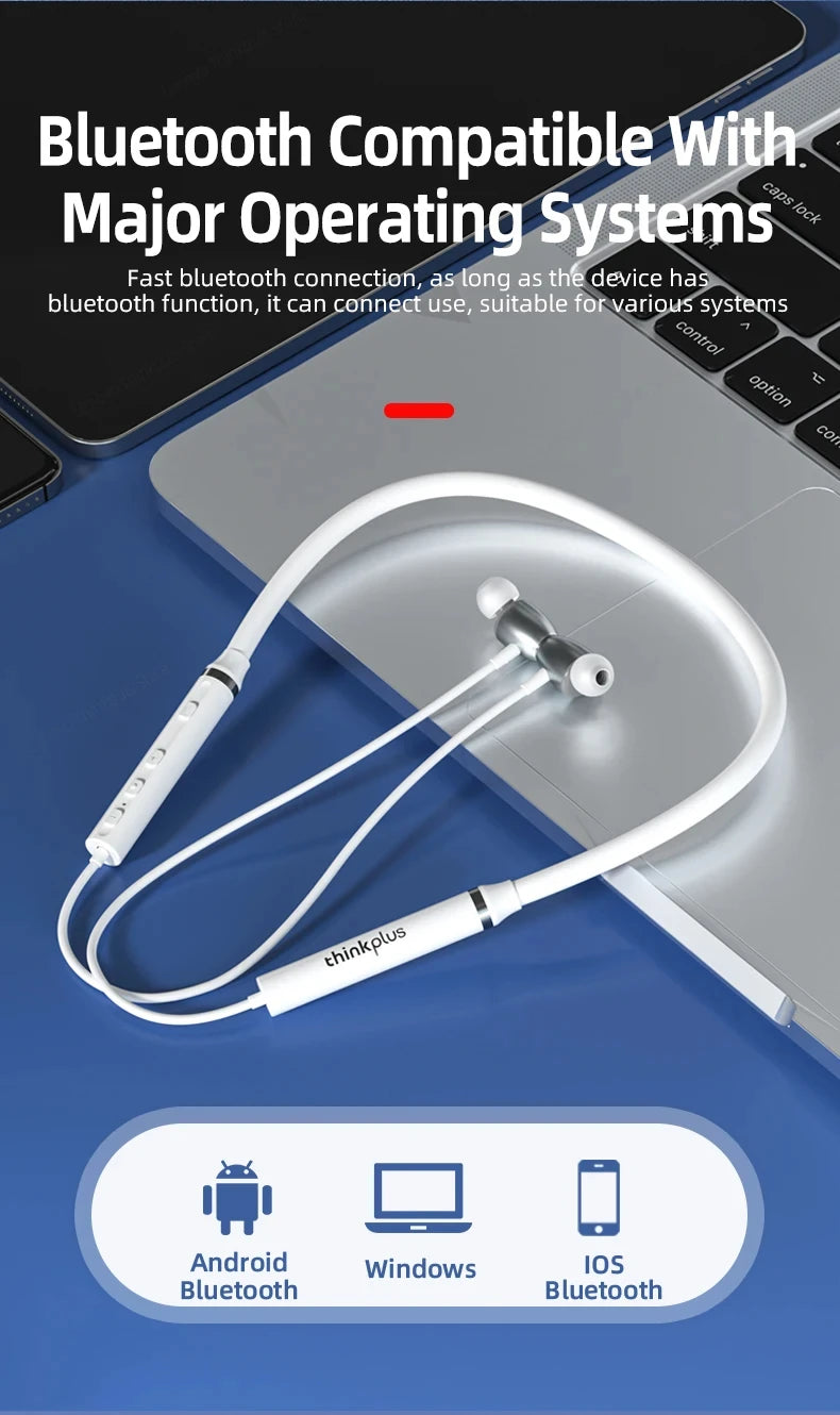Écouteurs Bluetooth Lenovo HE05X 100 % originaux, étanches, son Hi-Fi, tour de cou magnétique, casque de sport